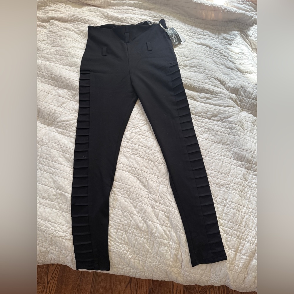 Metamorphoza Moto Leggings Ultra High Rise Black Pleat Embellished